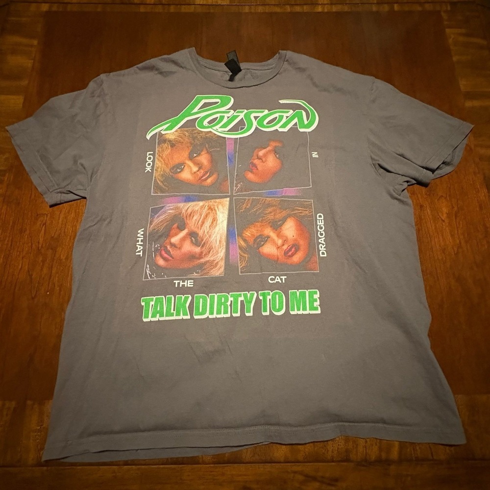 Poison Talk Dirty To Me Band T-Shirt Size‎ XL Gray Glam Metal Rock Tee Gildan